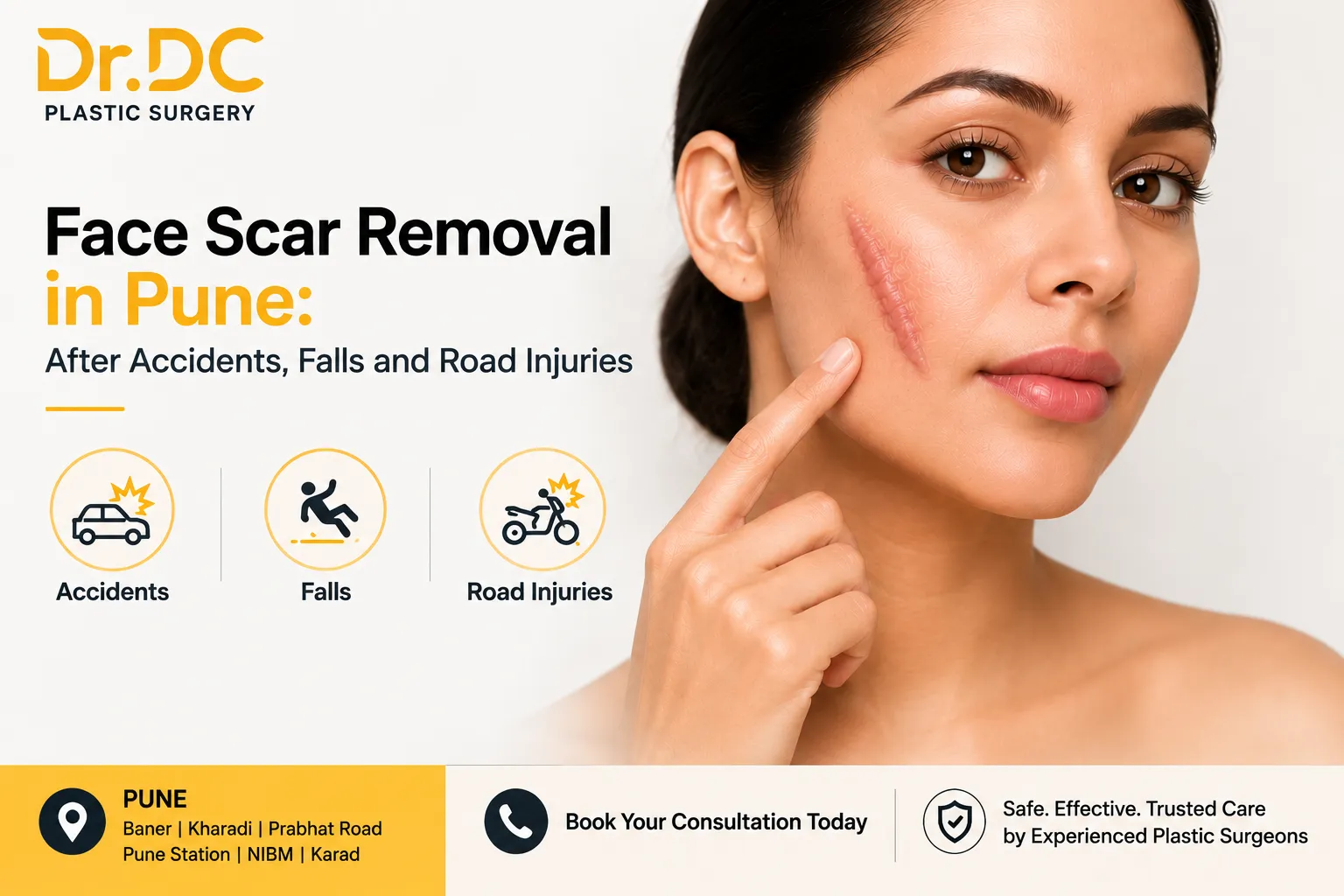 Face Scar Removal in Pune After Accidents, Falls and Road Injuries